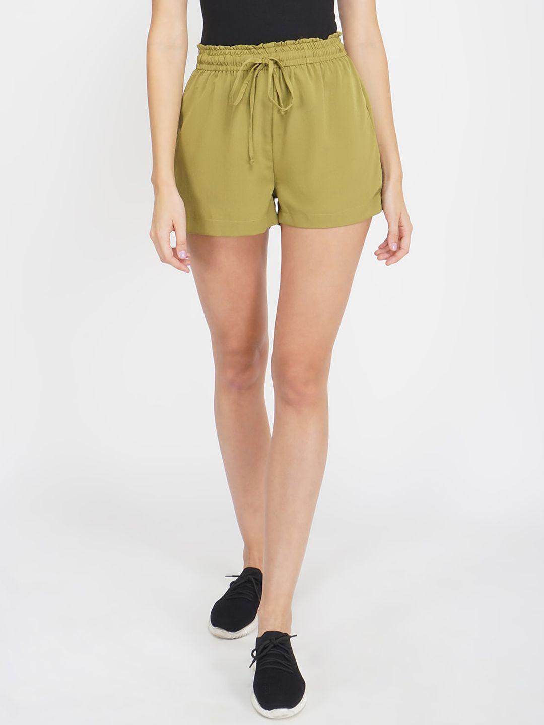oxolloxo-women-green-mid-rise-regular-shorts