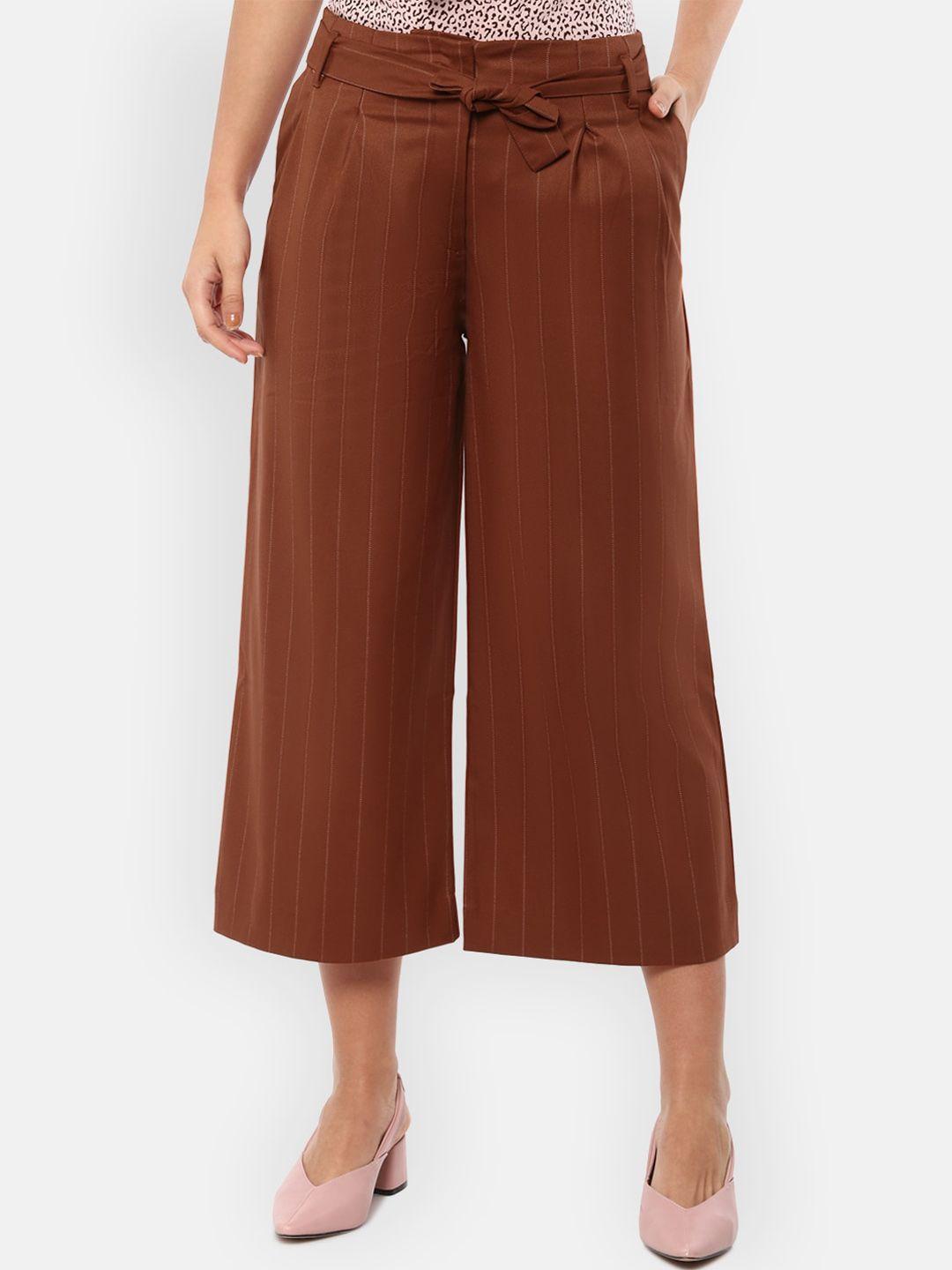 van-heusen-woman-women-brown-striped-pleated-culottes-trousers