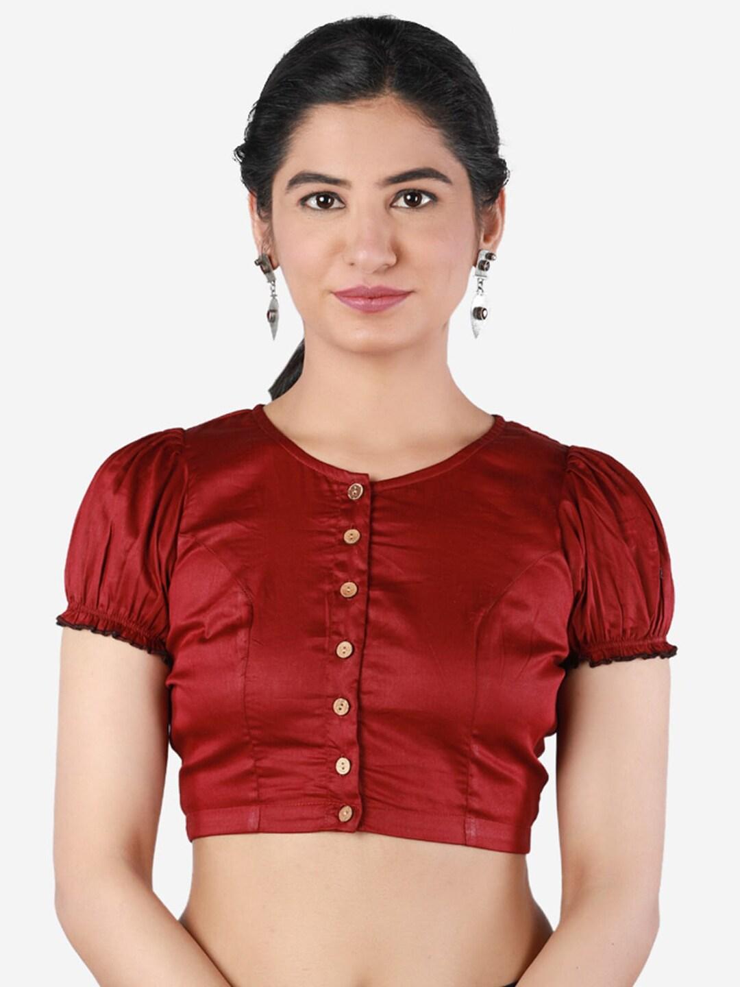 llajja-women-maroon-solid-pure-cotton-saree-blouse