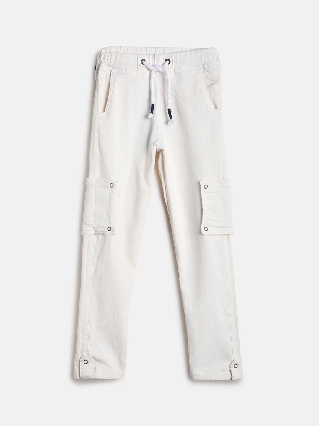 tales-&-stories-boys-off-white-cotton-blend-cargos-trousers
