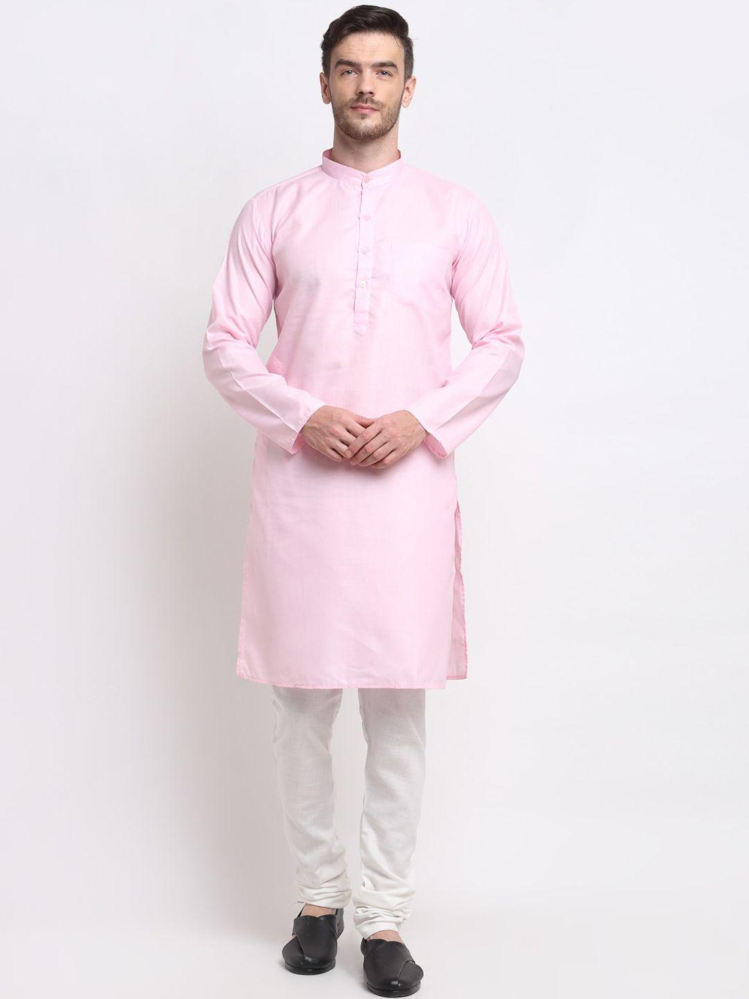 benstoke-men-pink-&-white-kurta-with-churidar