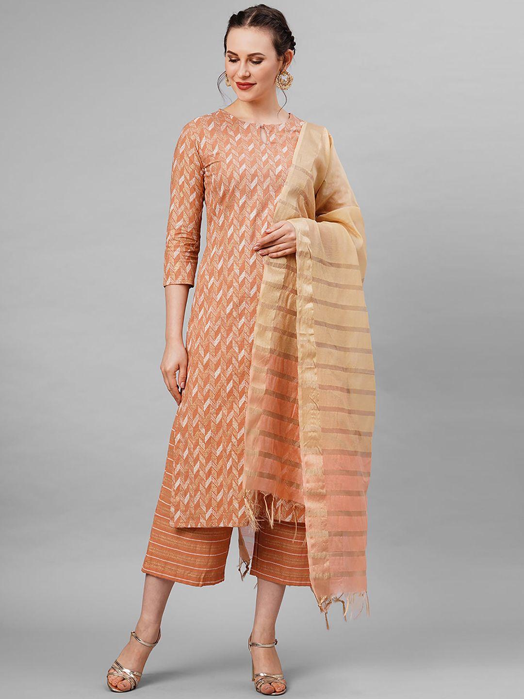 indo-era-women-rust-printed-kurta-with-palazzos-&-with-dupatta