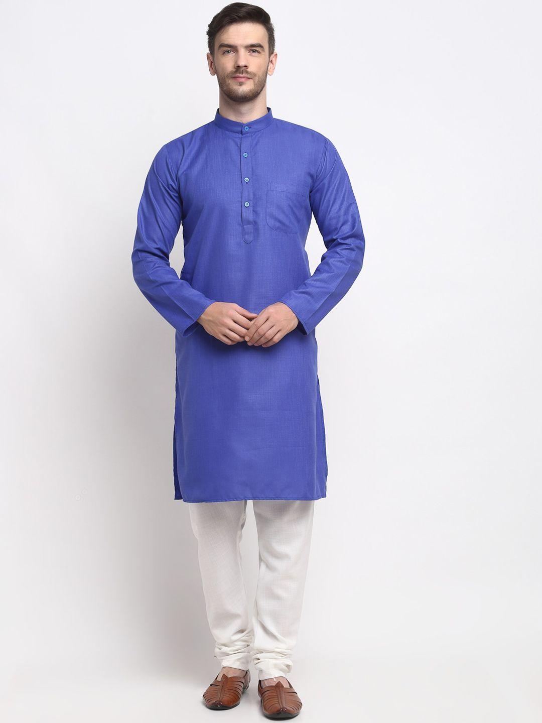benstoke-men-cotton-blue-textured-paisley-kurta-with-churidar
