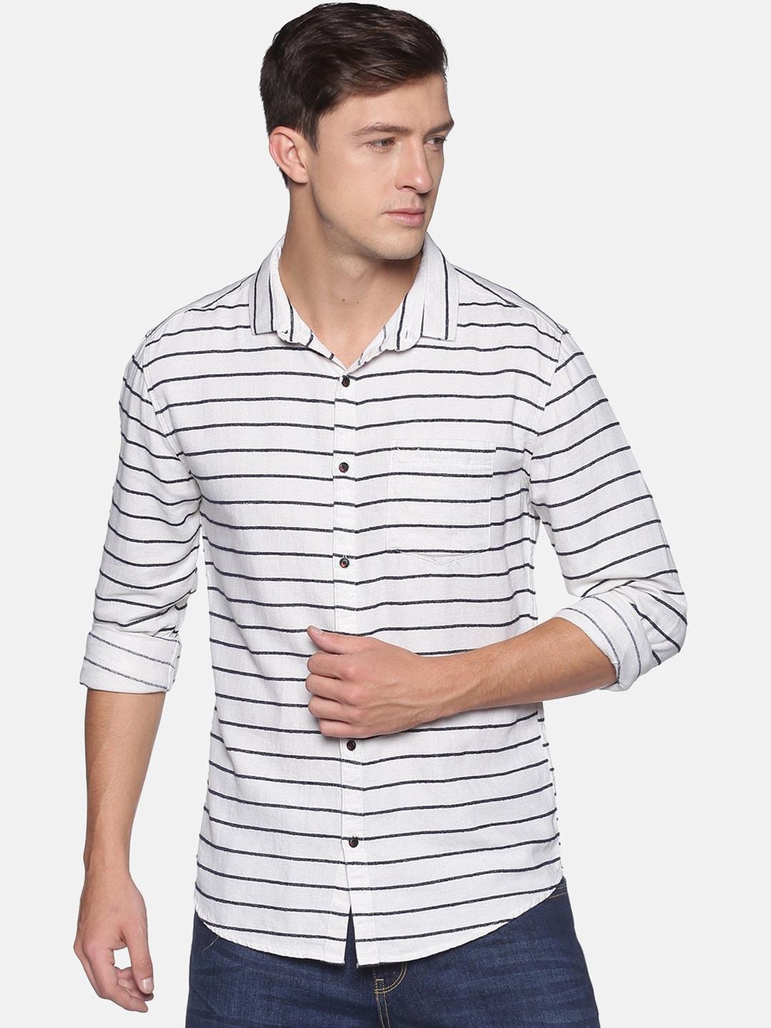 showoff-men-off-white-&-blue-striped-comfort-slim-fit-casual-shirt