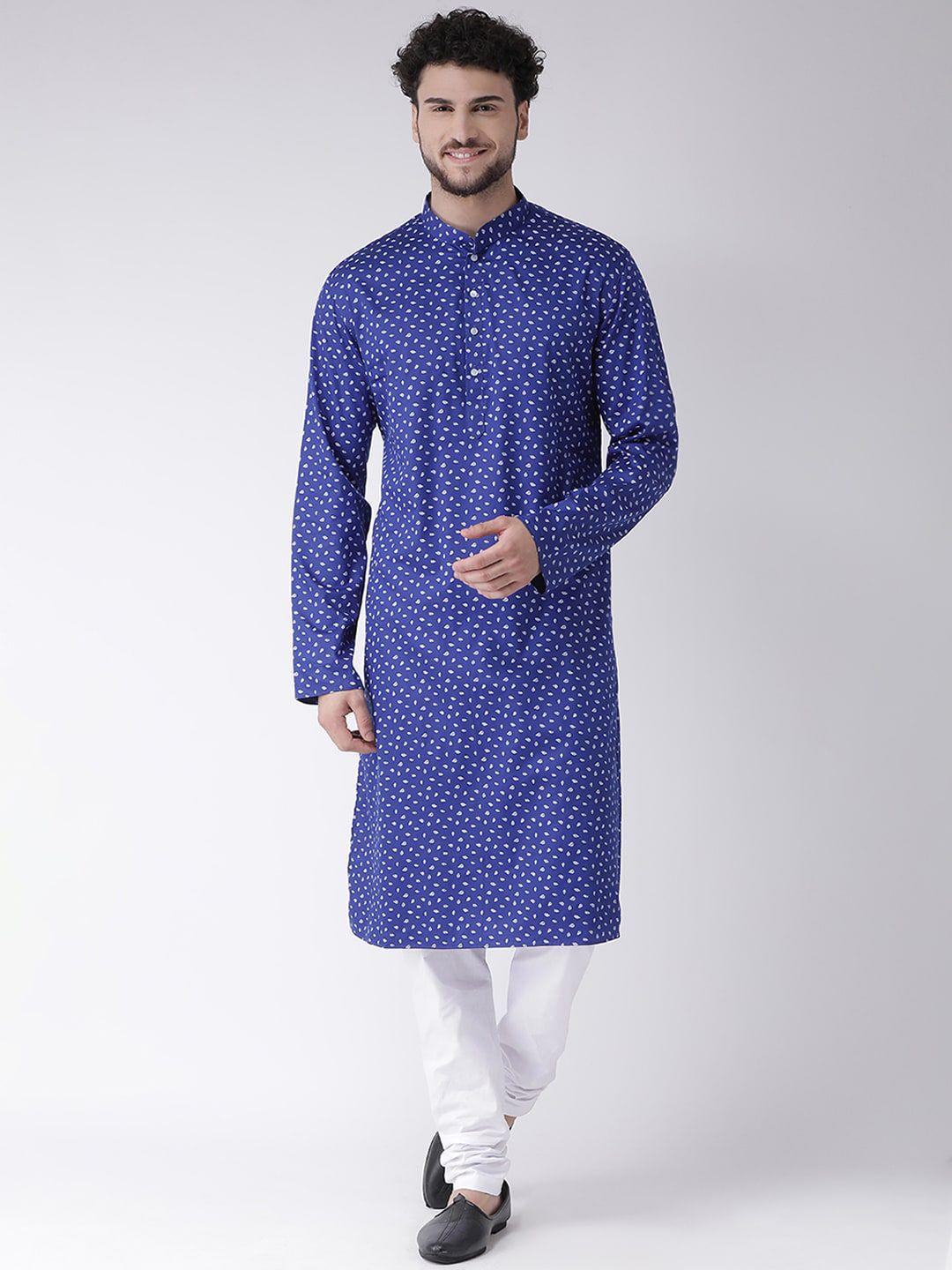 tabard-men-blue-&-white-geometric-printed-cotton-kurta