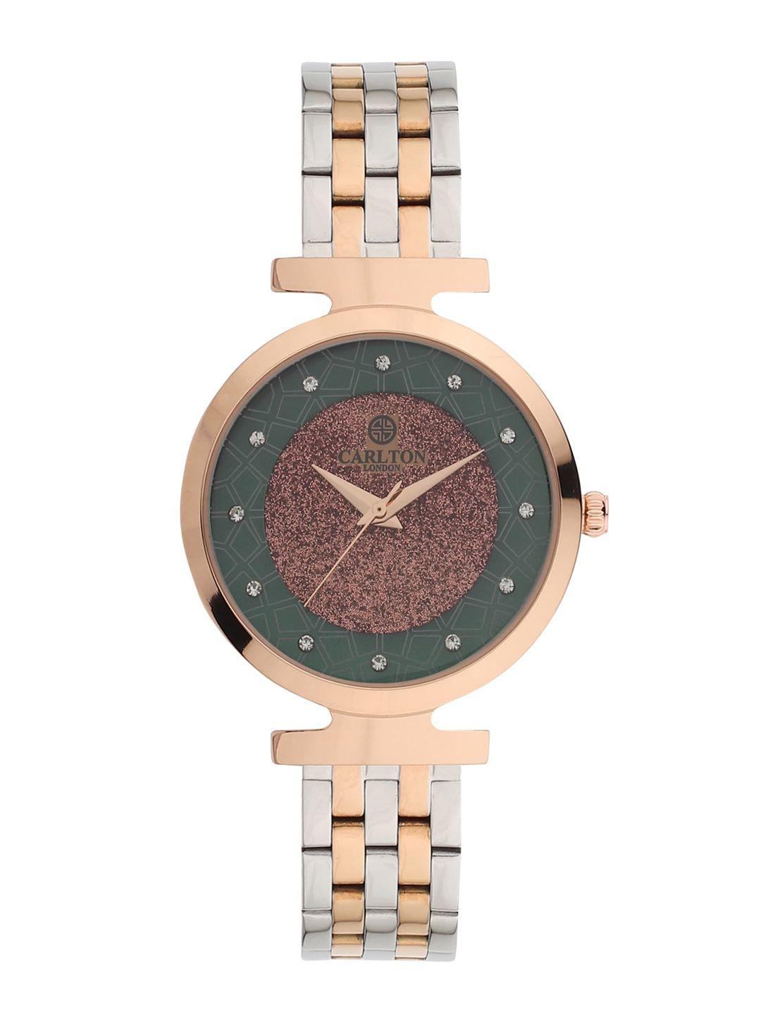 carlton-london-women-green-brass-embellished-dial-&-multicoloured-bracelet-style-straps-analogue-watch