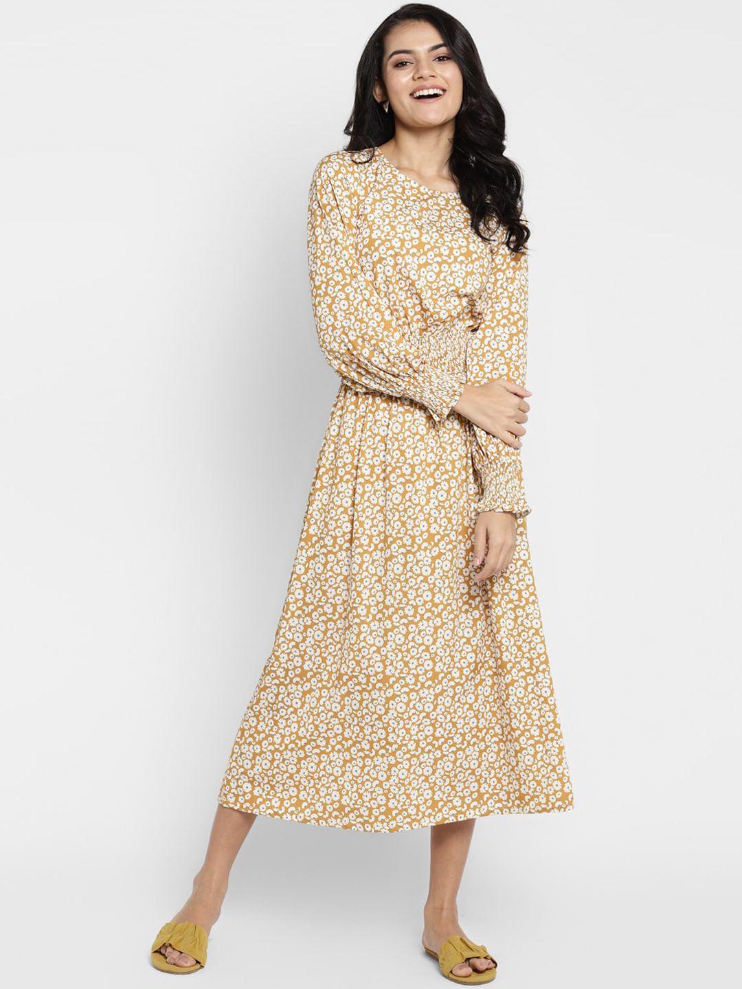 deebaco-yellow-&-off-white-floral-printed-midi-dress