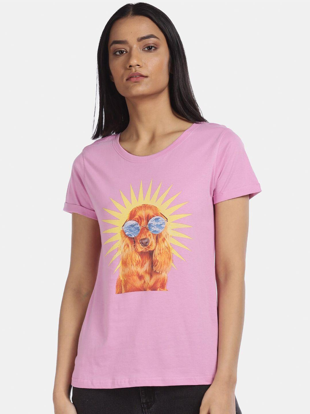 sugr-women-pink-printed-t-shirt