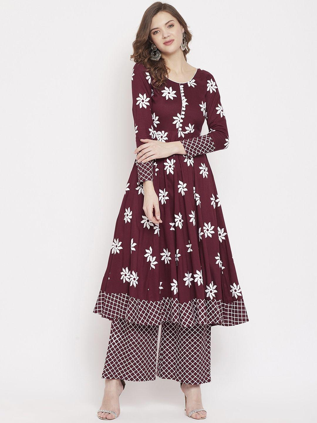 panit-women-maroon-floral-printed-kurta-with-palazzos