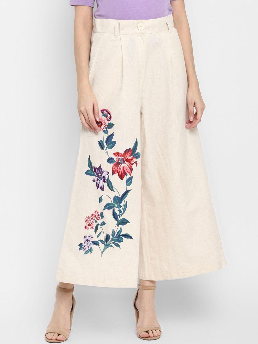 blanc9-women-beige-floral-printed-loose-fit-pleated-parallel-trousers