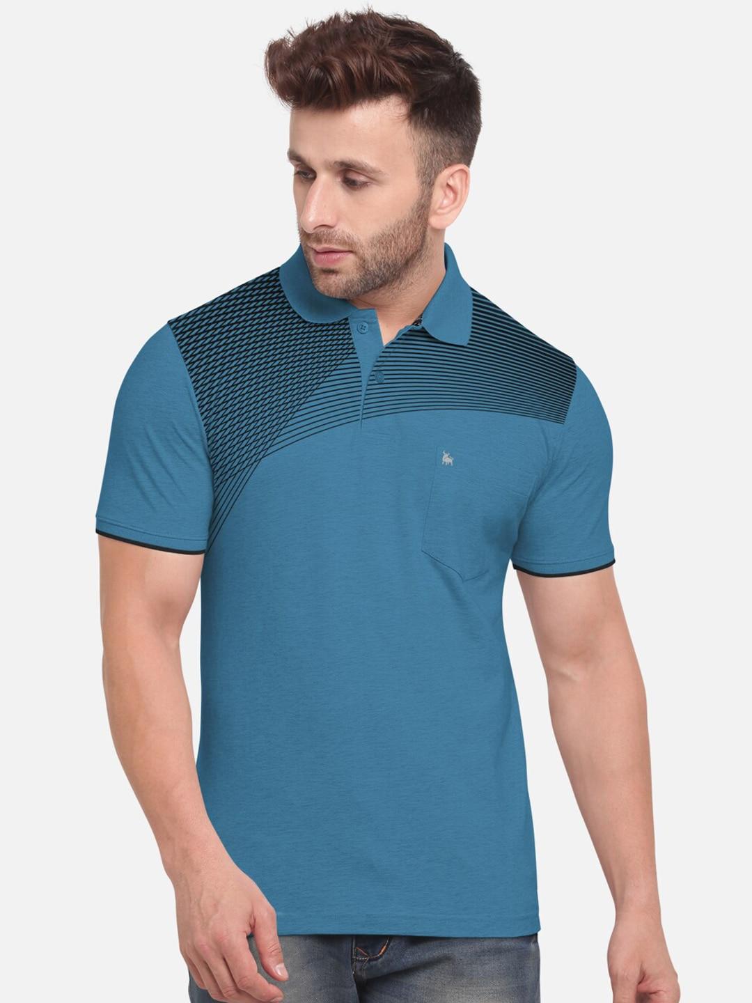 bullmer-men-blue-colourblocked-polo-collar-t-shirt