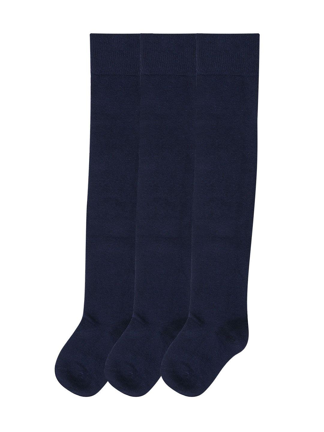 bonjour-girls-pack-of-3-navy-blue-solid-knee-length-socks