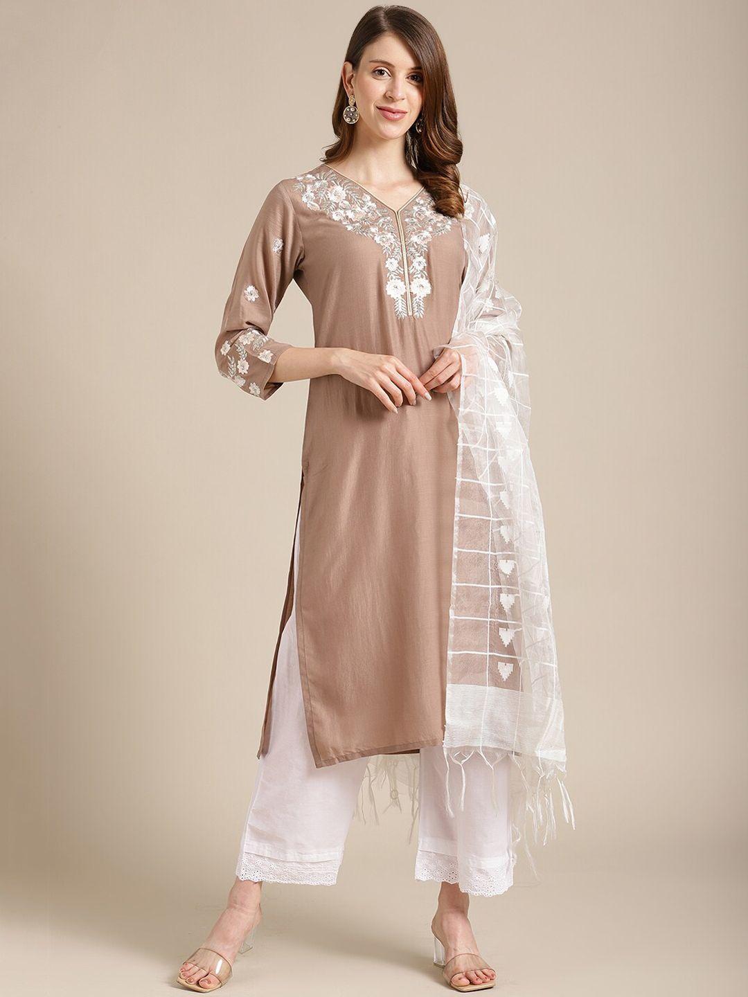 varanga-women-beige-floral-embroidered-kurta-with-trousers-&-with-dupatta