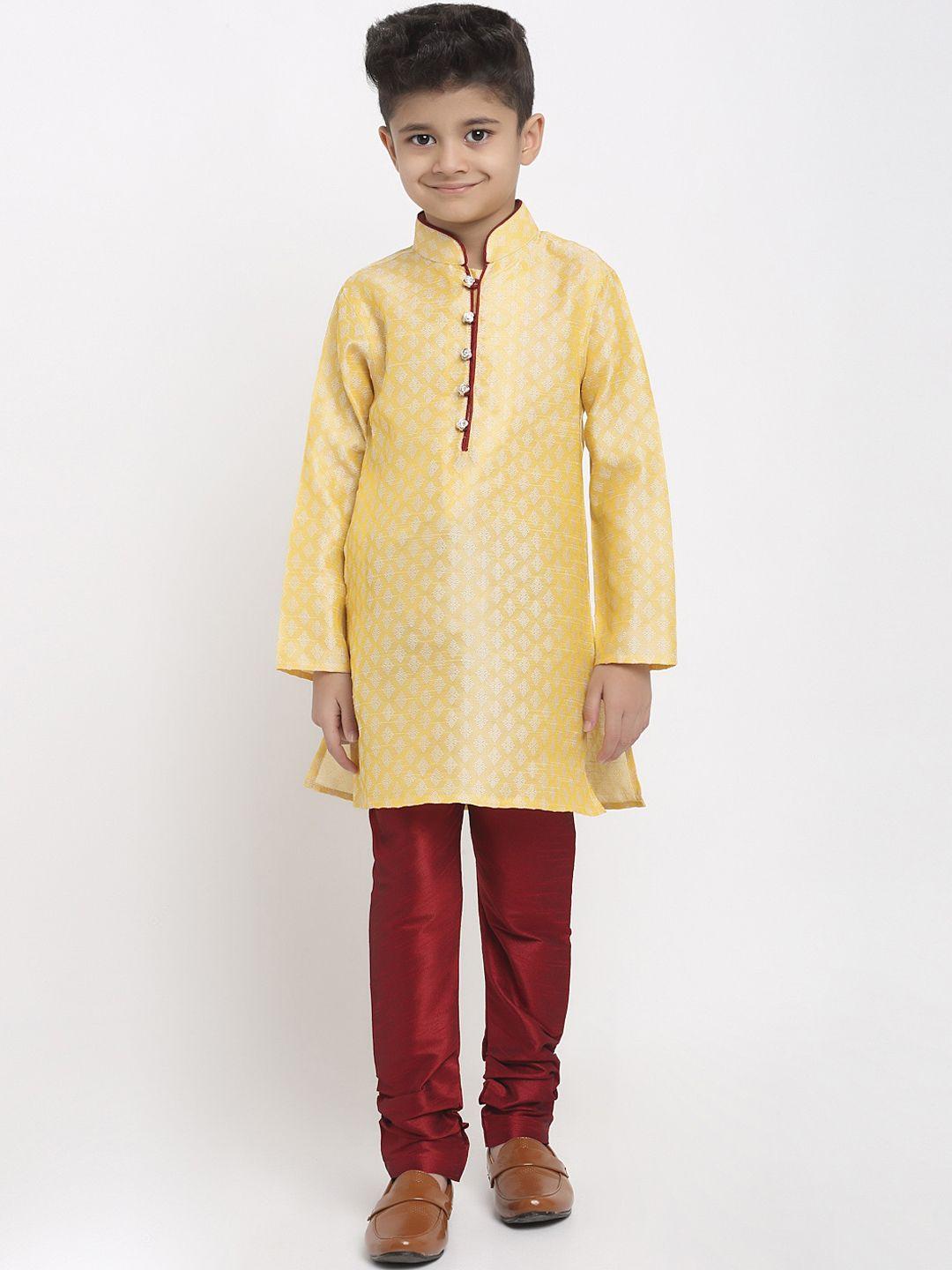 treemoda-boys-gold-toned-ethnic-motifs-raw-silk-kurta-with-churidar