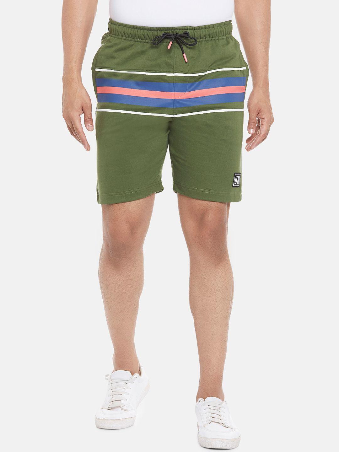 urban-ranger-by-pantaloons-men-olive-green-striped-slim-fit-mid-rise-regular-shorts
