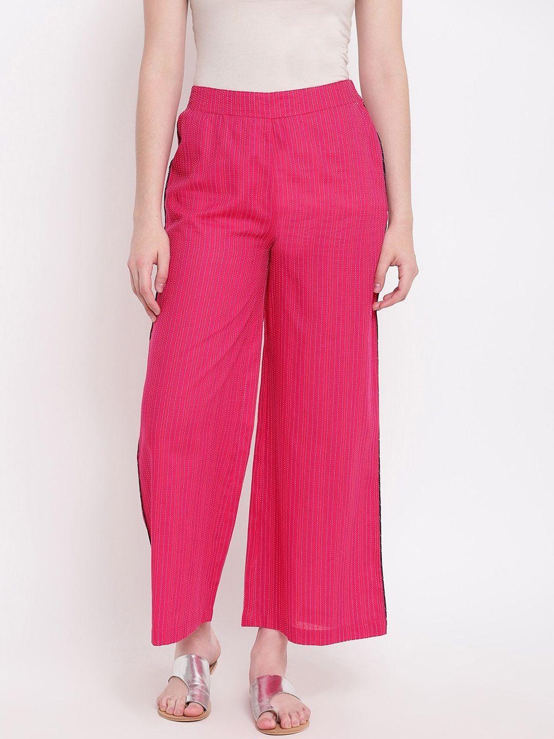 be-indi-women-fuchsia-flared-parallel-trousers