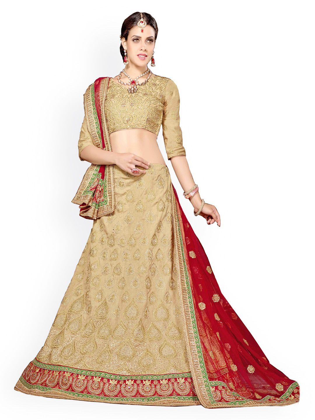 saree-mall-beige-embroidered-raw-silk-semi-stitched-lehenga-choli-material-with-dupatta