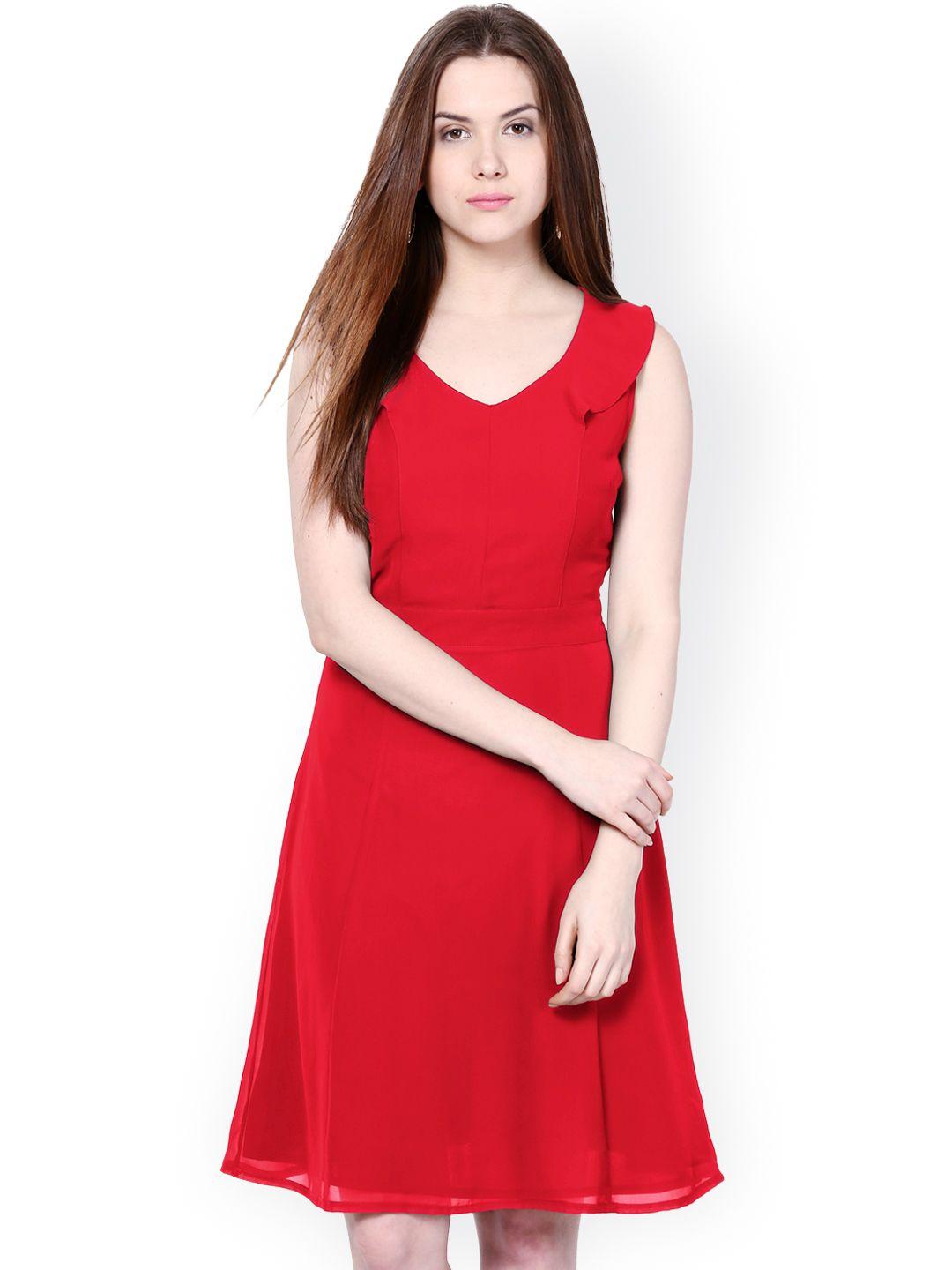 besiva-women-red-solid-fit-&-flare-dress
