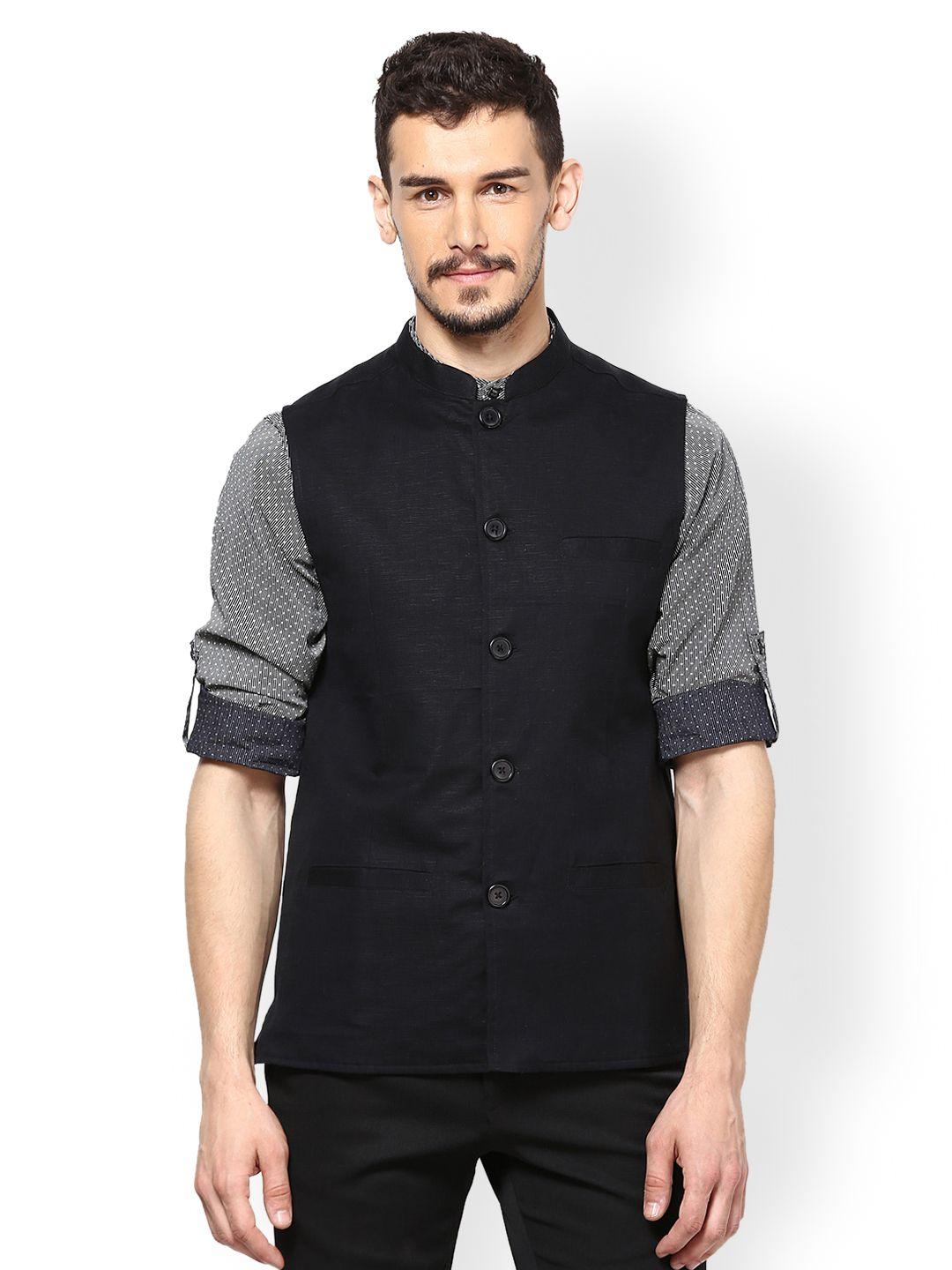 even-men-black-slim-fit-nehru-jacket
