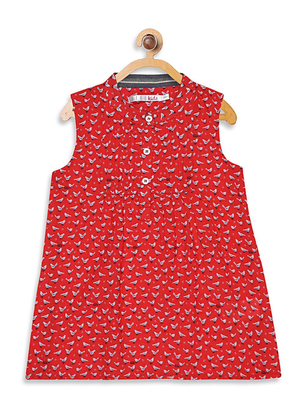 red-printed-round-neck-top