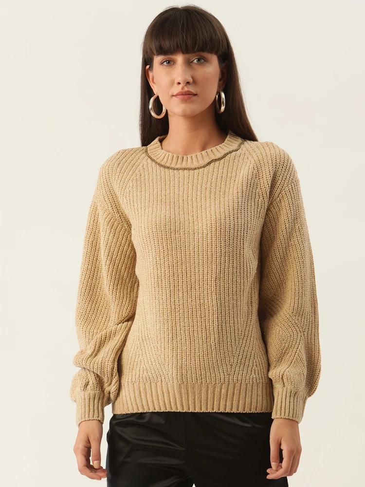 beige-solid-round-neck-sweater