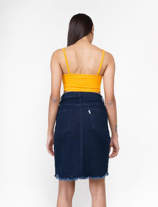 frayed-denim-straight-skirt