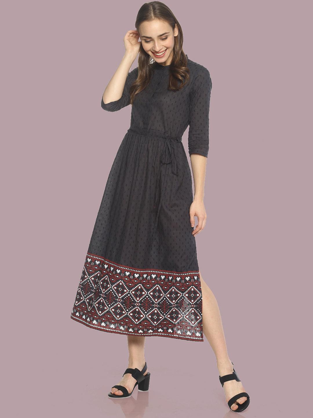 grey-front-open-dress-with-printed-hem