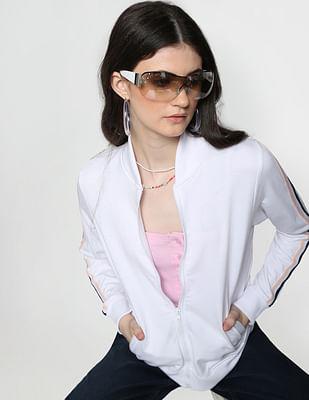 white-stand-collar-contrast-sleeve-tape-sweatshirt