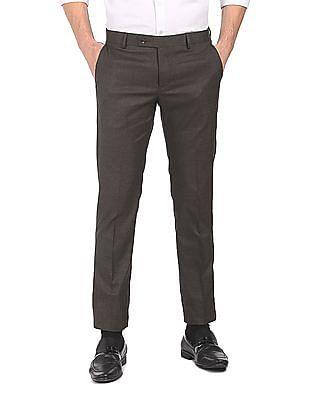 men-brown-mid-rise-woven-check-formal-trousers