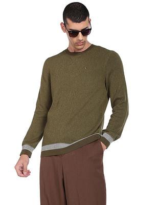men-green-crew-neck-creed-solid-sweater
