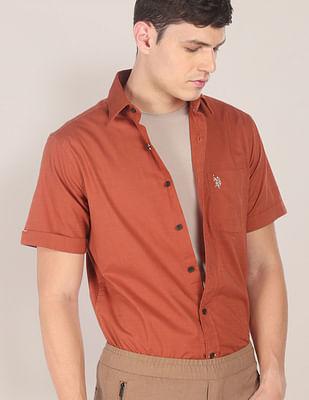 spread-collar-solid-casual-shirt