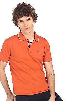 men-orange-cotton-solid-polo-shirt
