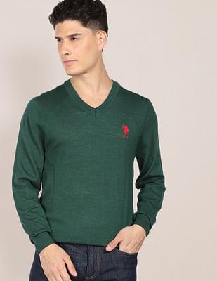 ribbed-v-neck-solid-sweater