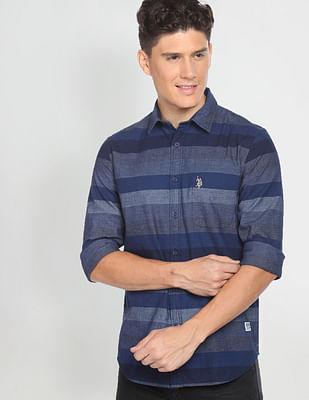 horizontal-stripe-spread-collar-casual-shirt