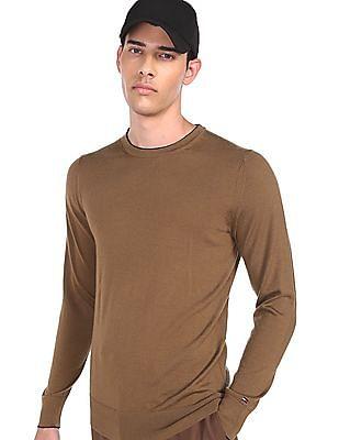 men-brown-fine-gauge-merino-wool-tipped-solid-sweater