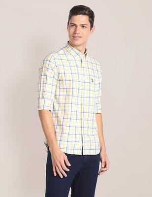 tartan-check-button-down-collar-shirt