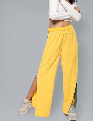 yellow-contrast-panel-vented-polyester-trousers