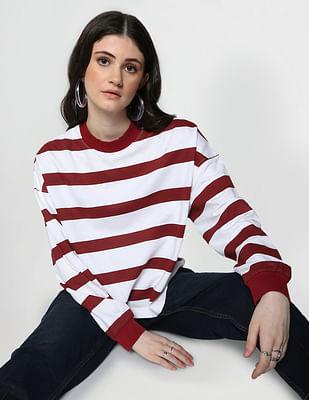 white-and-maroon-crew-neck-striped-sweatshirt