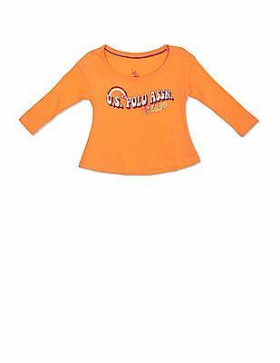 girls-orange-round-neck-graphic-print-t-shirt