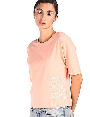 peach-round-neck-printed-t-shirt