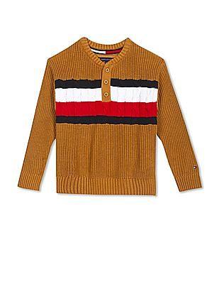 boys-brown-henley-neck-striped-sweater