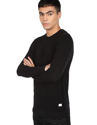 men-black-ribbed-crew-neck-solid-sweater