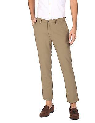 men-olive-mid-rise-solid-formal-trousers