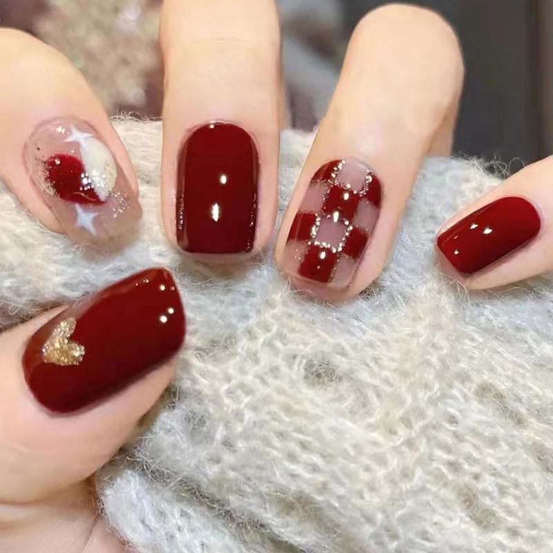 pipa-bella-by-nykaa-fashion-maroon-abstract-stick-on-nails