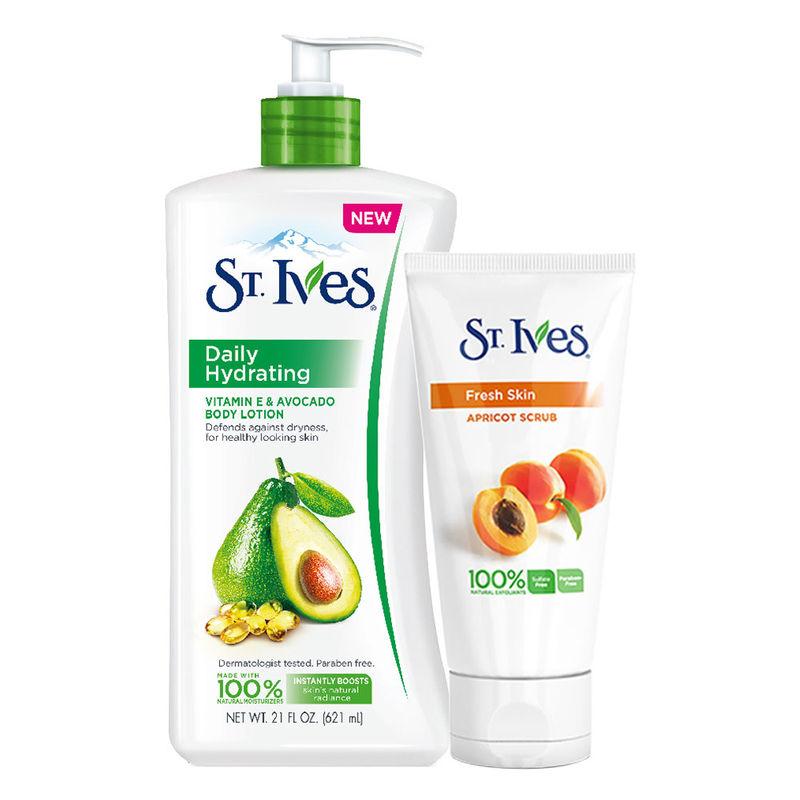 st.-ives-fresh-skin-apricot-face-scrub-+-daily-hydrating-vitamin-e-&-avocado-body-lotion-combo