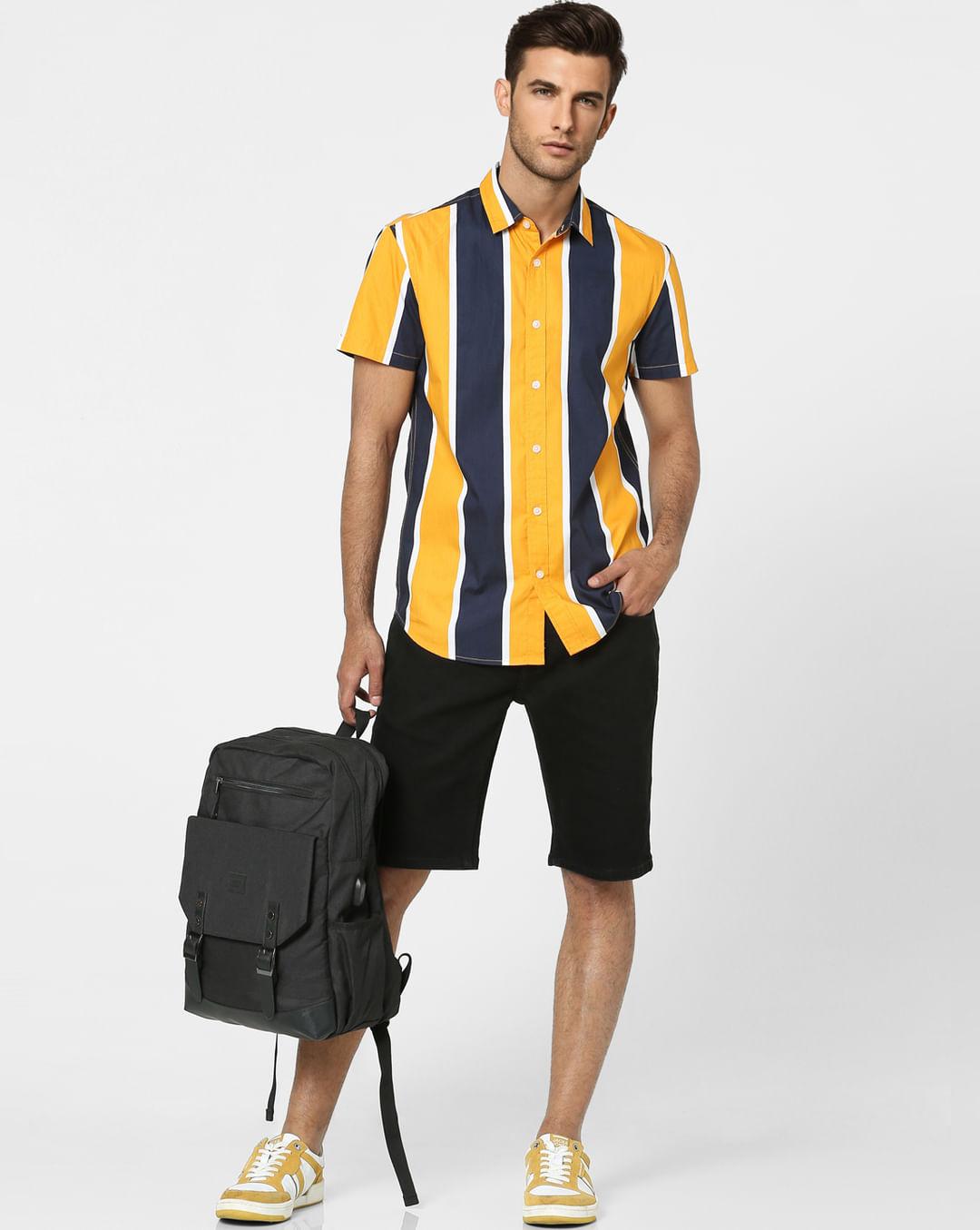 orange-striped-half-sleeves-shirt