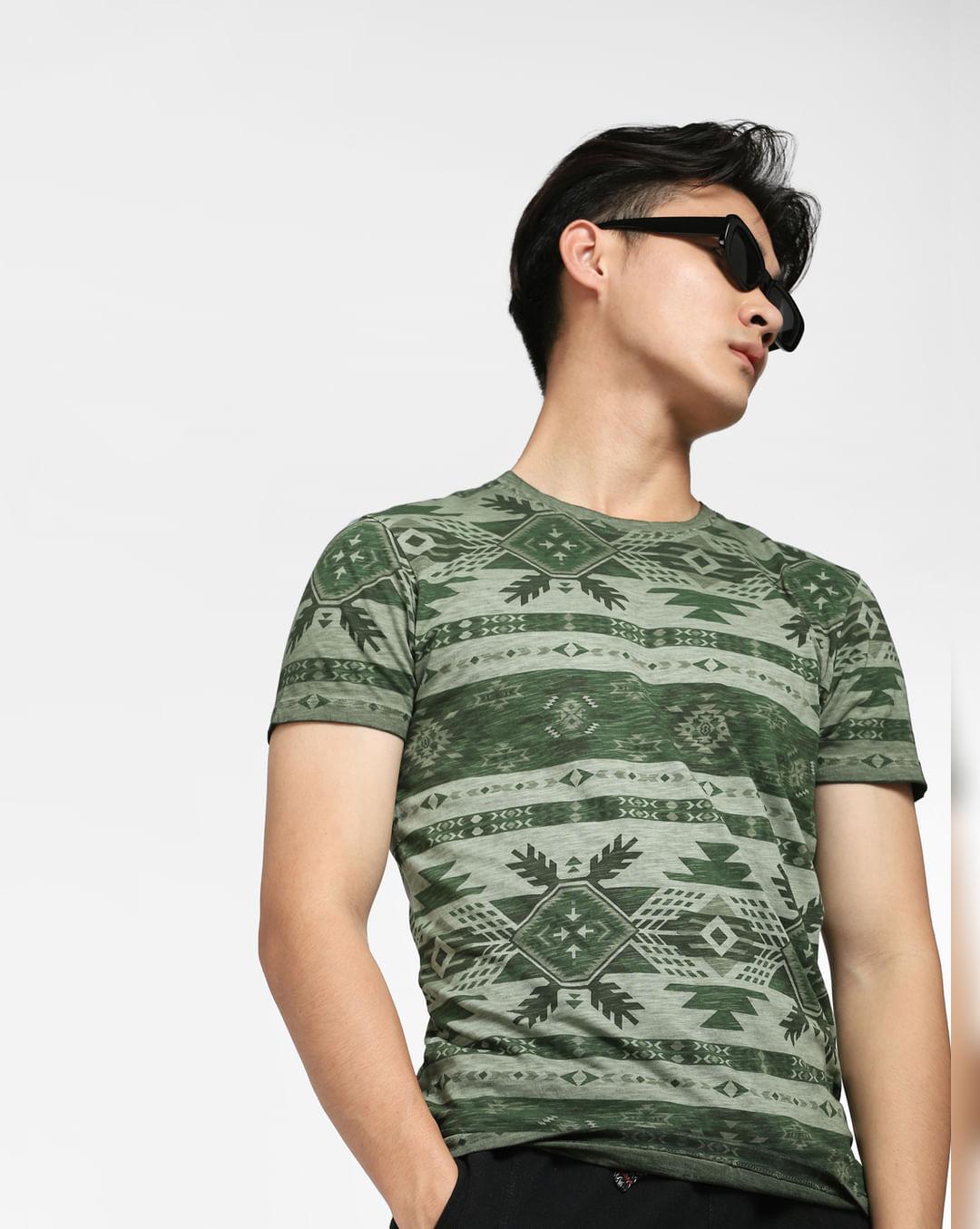 green-aztec-print-crew-neck-t-shirt