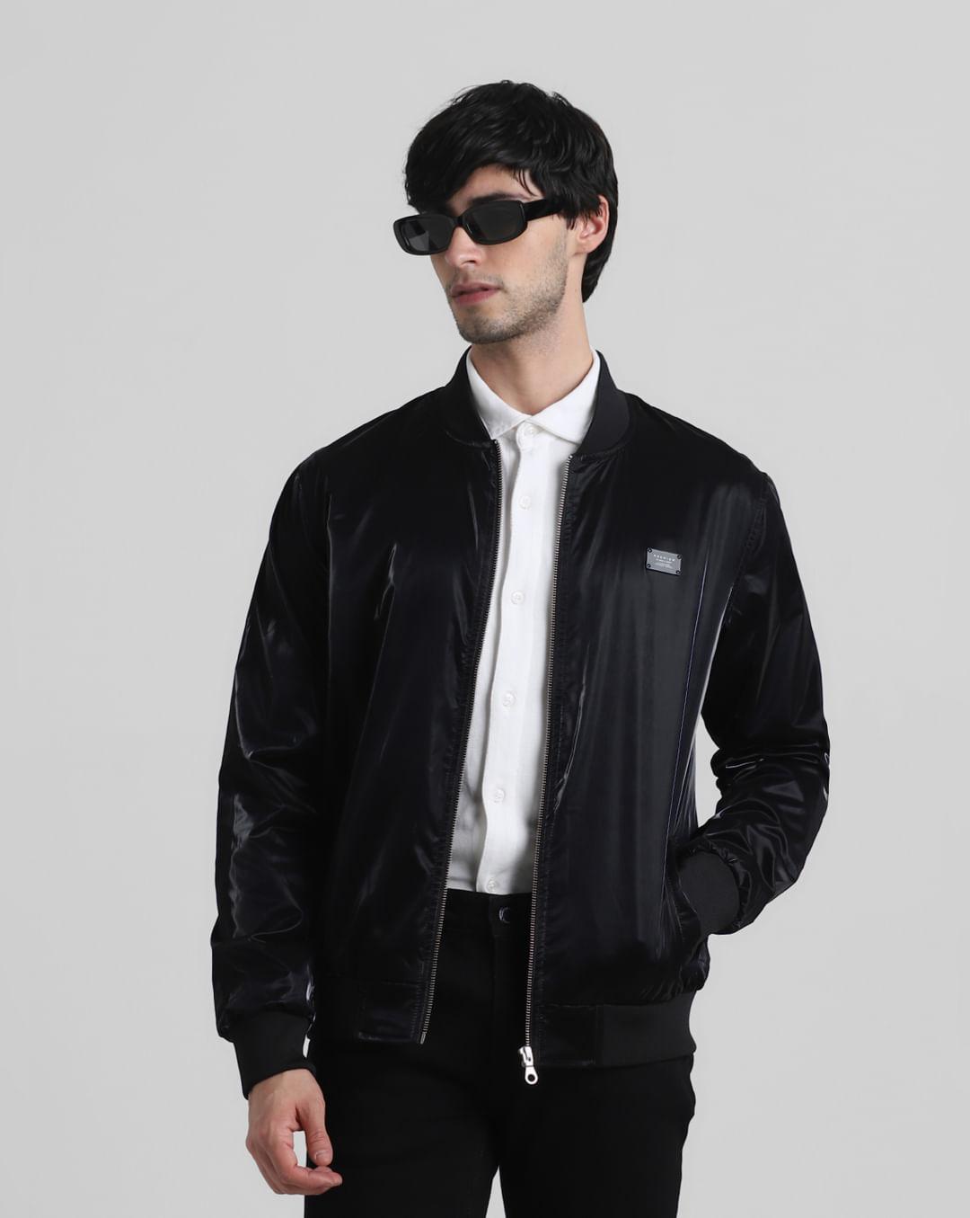 black-reflective-zip-up-bomber-jacket
