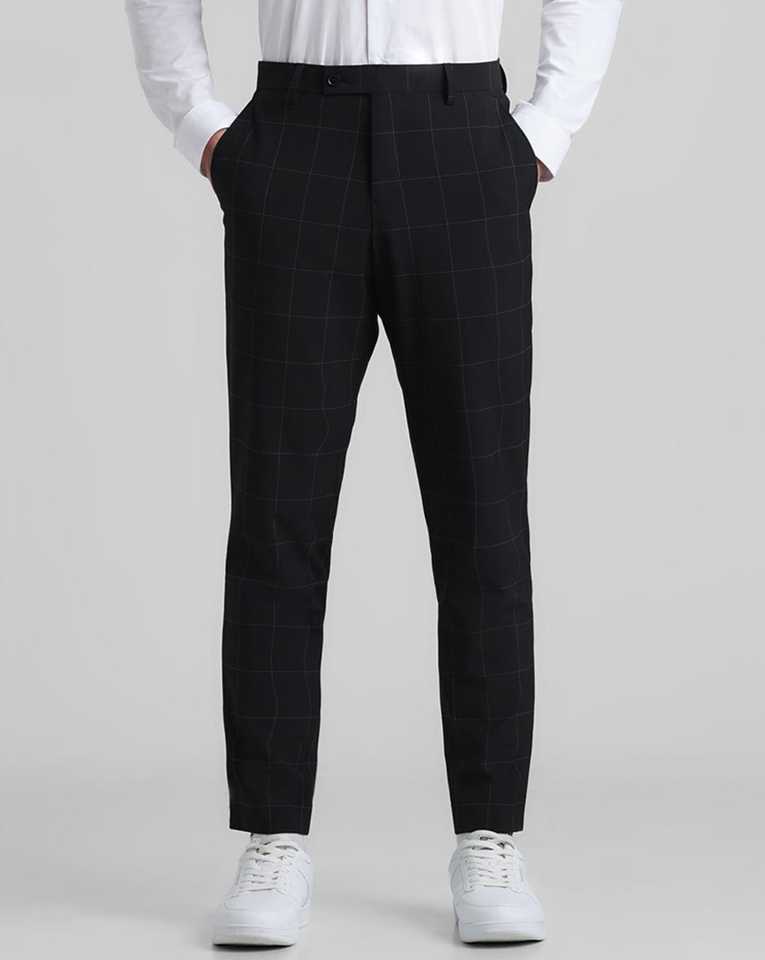 black-mid-rise-check-slim-fit-trousers