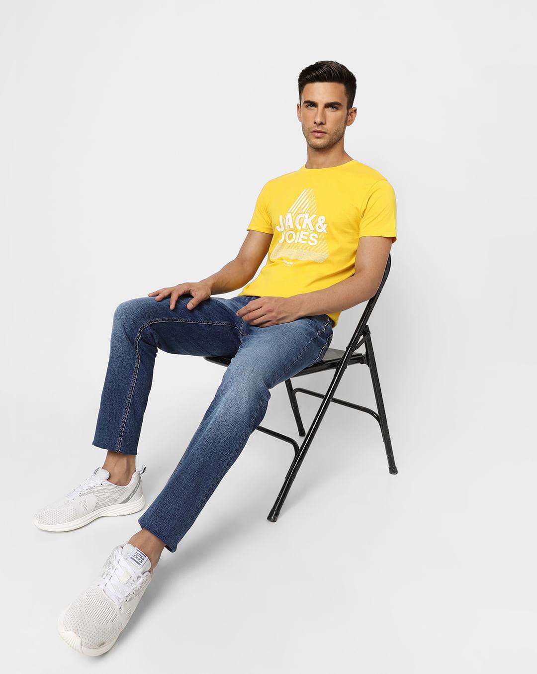 yellow-logo-print-crew-neck-t-shirt